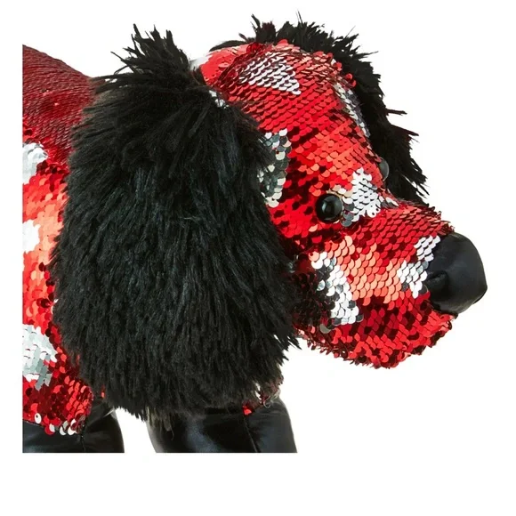 Red & Black color Changing Sequined Hearts Dachshund Dog Pet Plush Toy - Picture 4 of 6